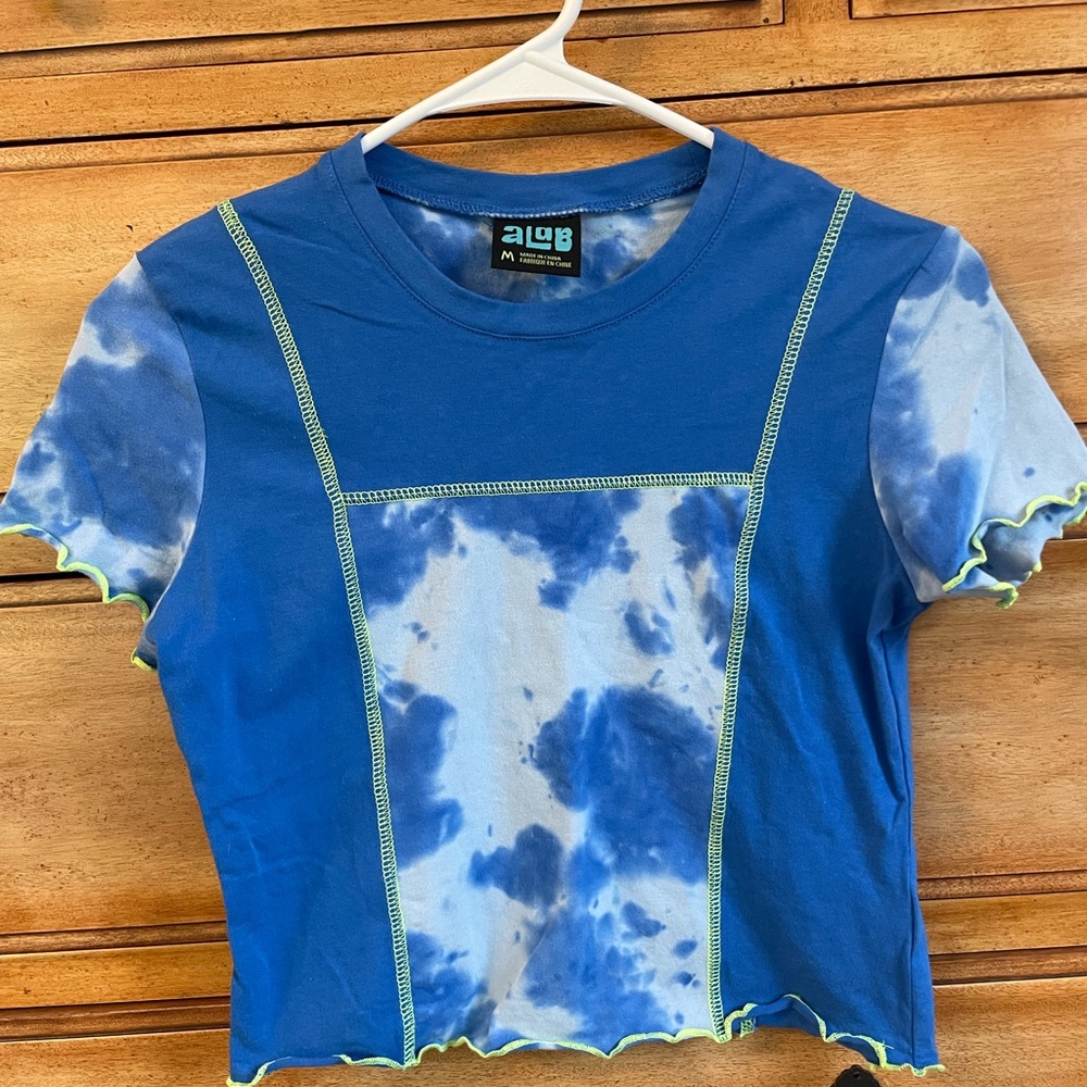 A-Lab Blue Tie-Dye Crop Top, Size Medium